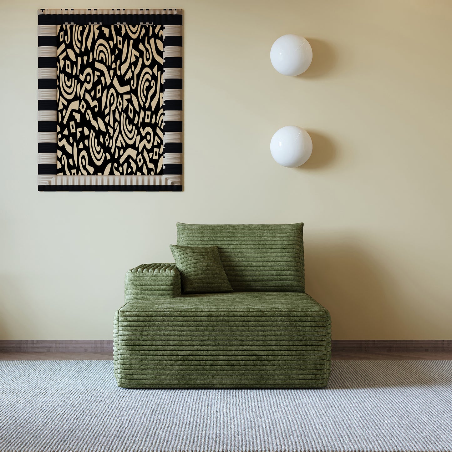 Left Sleeper Chair - Green Plush Corduroy Sofa