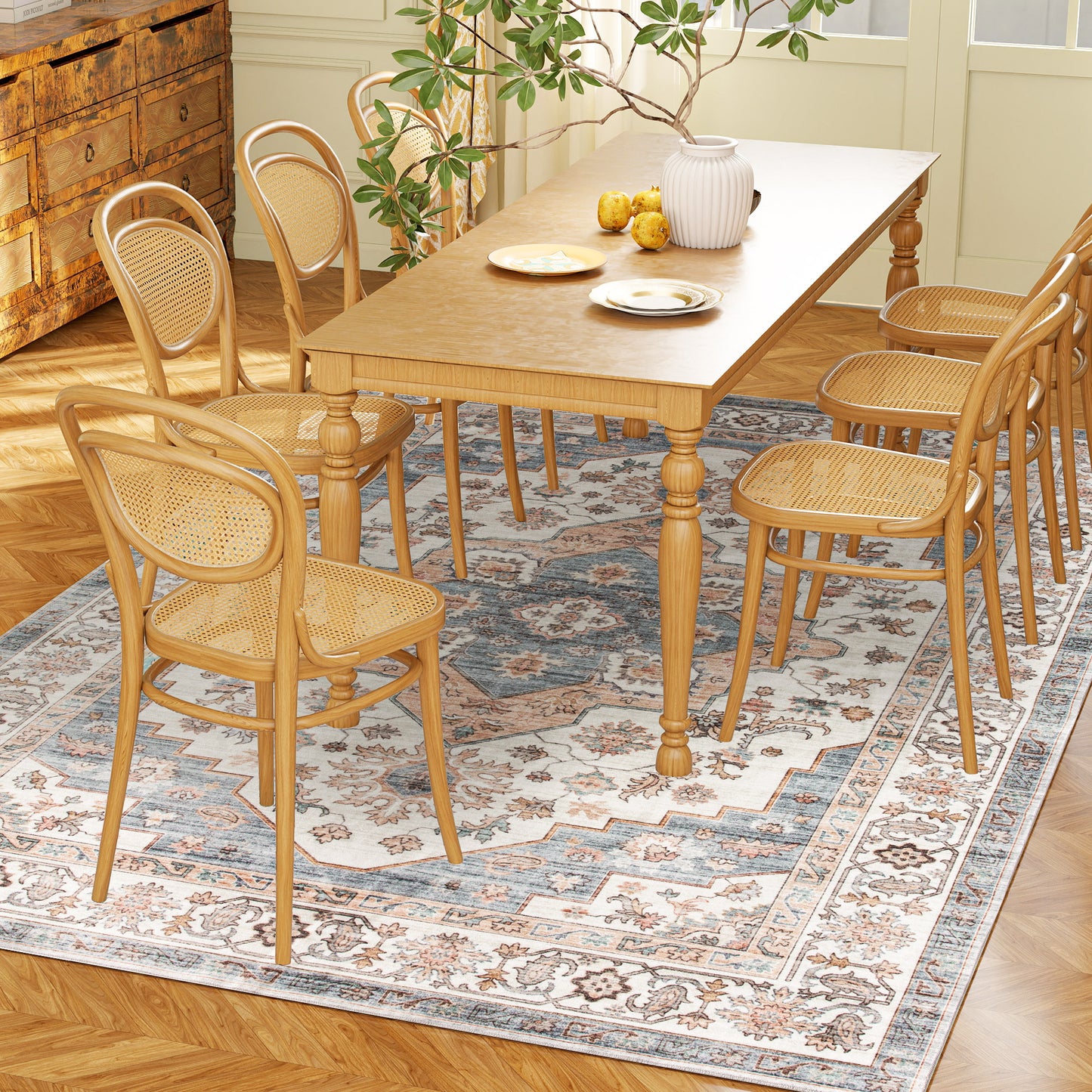 Vintage Machine Washable 4x6 Area Rug - Brown & Light Blue