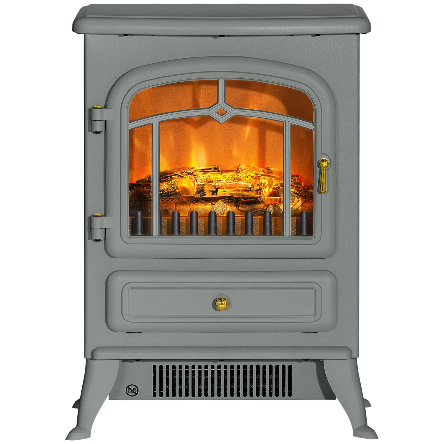 Electric Fireplace Heater with Realistic LED Flames, Logs, 725W/1450W - Gray