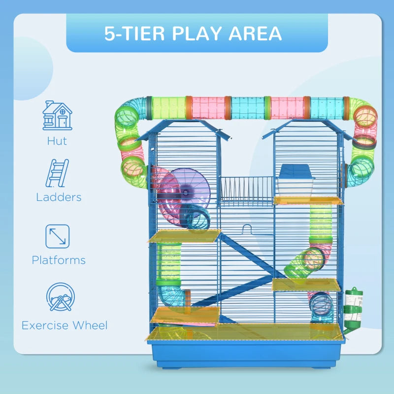 18.5 Inch 5-Tier Hamster Cage with Tubes and Tunnels - Small Animal Habitat