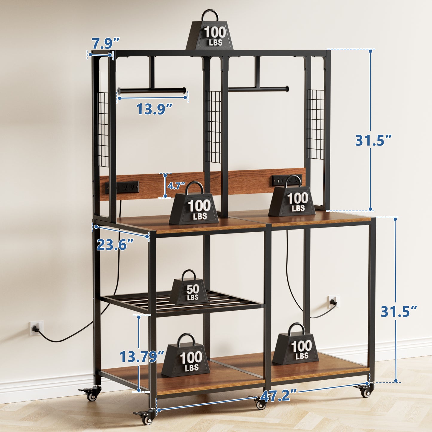 Double 3D Printer Stand with Filament Storage - Heavy-Duty Metal Frame, Lockable Wheels, Mobile or Fixed Use - Black