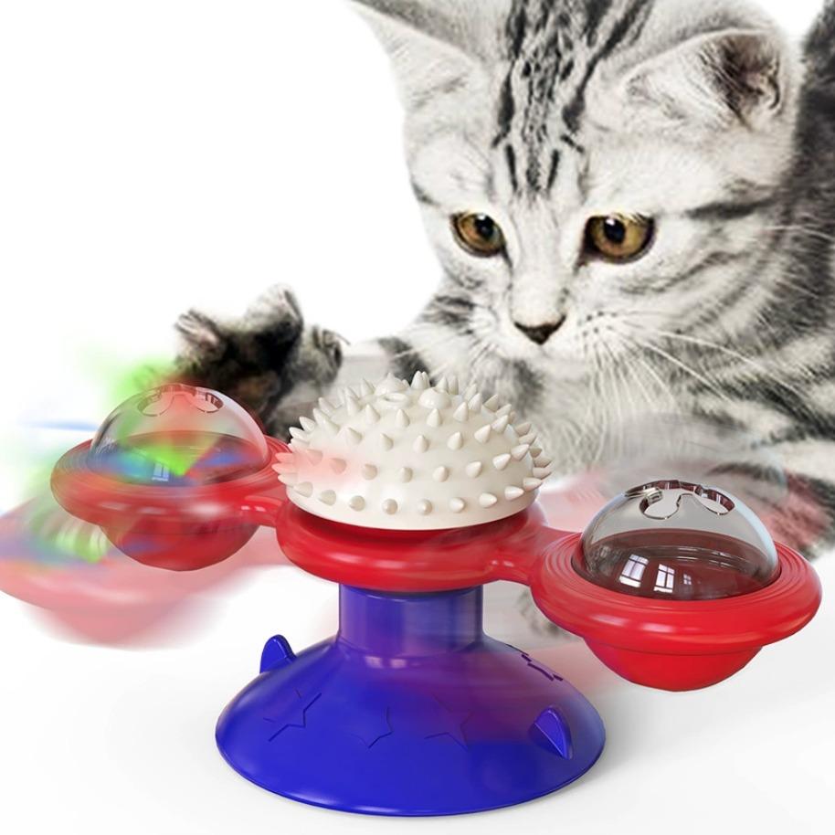 Interactive Cat Toy Set with Windmill LED Ball, Suction Cup & Catnip, Indoor Exercise & Entertainment
