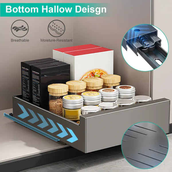Pull-Out Cabinet Organizer - Carbon Steel Storage Drawer, Black