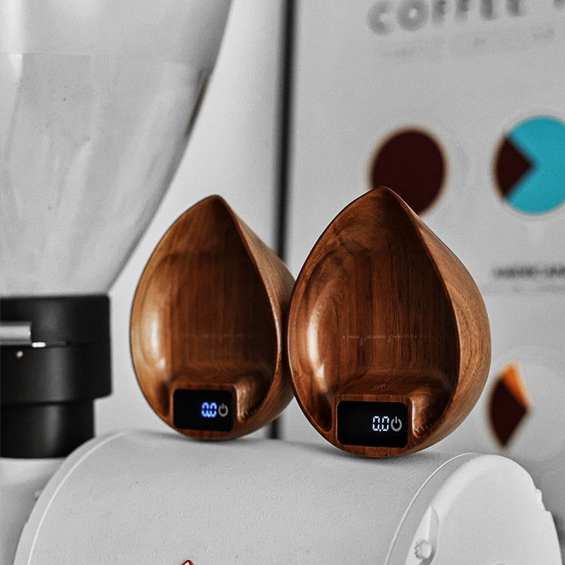 Electronic Coffee Scale with Walnut Finish for Pour-Over Coffee Brewing