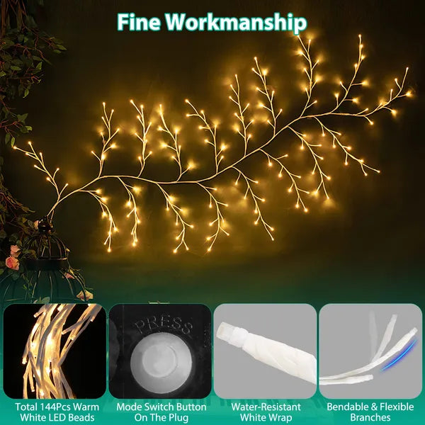 Lighted Birch Garland with 144 LED String Lights - 7.87FT