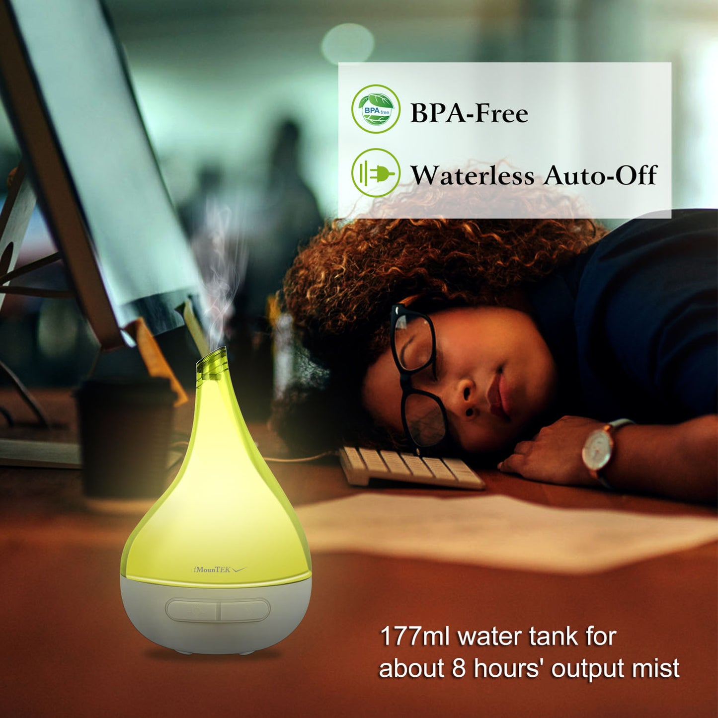 Aroma Diffuser & Humidifier - Ultrasonic Essential Oil Diffuser with LED Light - Green