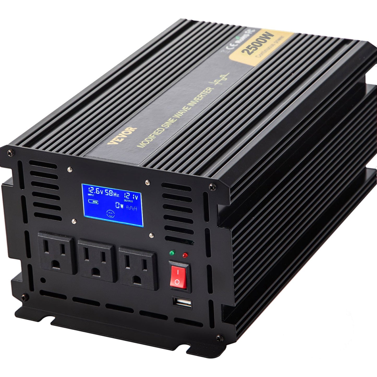 2500W Modified Sine Wave Power Inverter DC 12V to AC 120V with LCD Remote Car RV Boat Camping