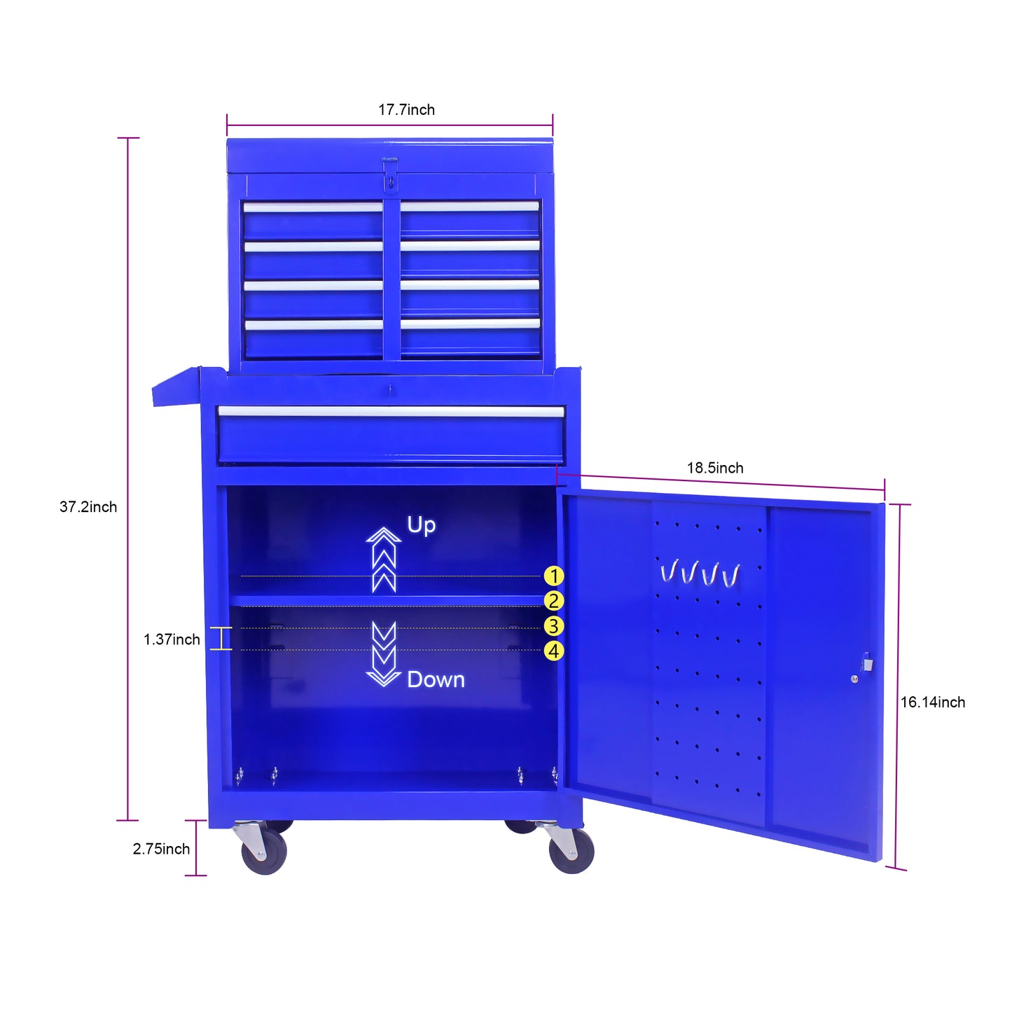 Blue Metal Tool Storage Cabinet with 5 Drawers & Bottom Shelf