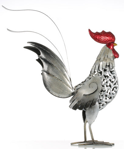 Wrought Iron Rooster Decoration - Animal Hanging Ornament in Gold & Silver