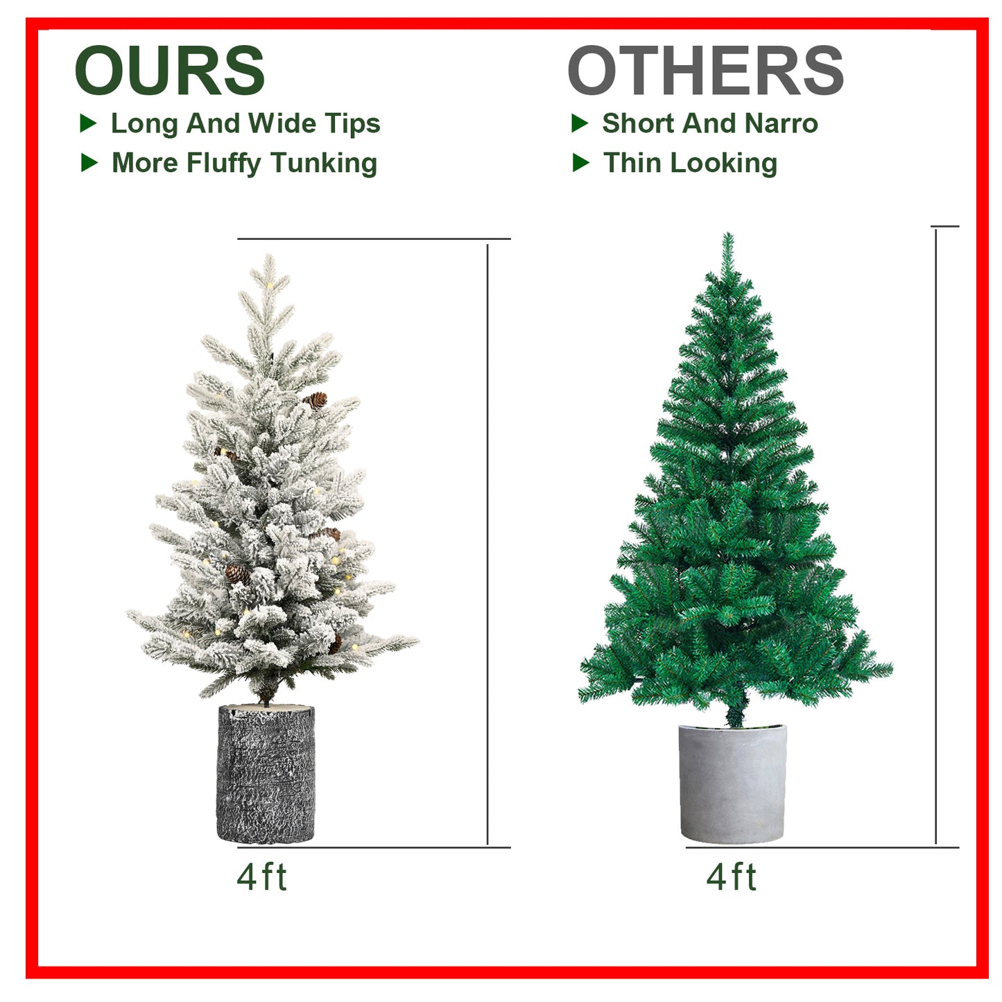 Pre-lit Potted Flocked Christmas Tree with LED Lights - Multiple Heights