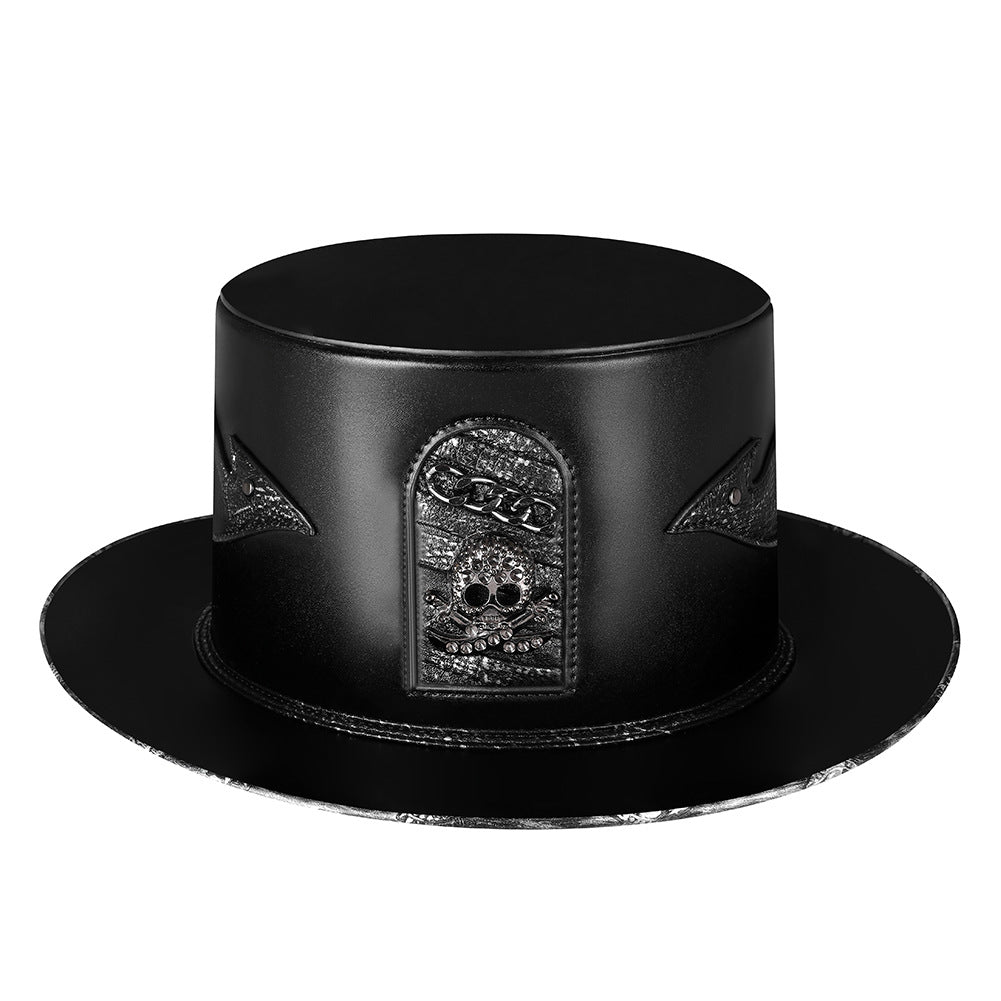 Unisex Punk Flat Top Big Brim Magic Hat - Black