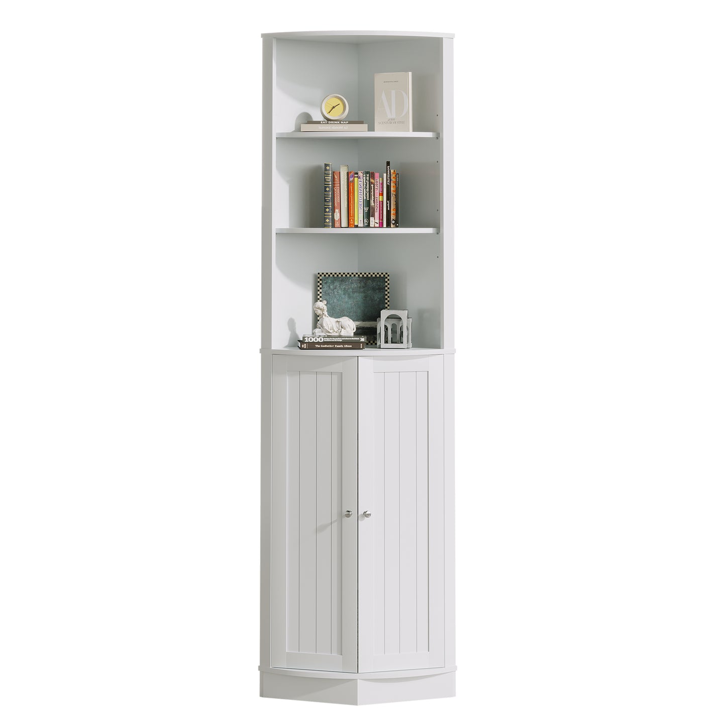 67" Tall Corner Cabinet with 2 Doors and Adjustable Shelves - White