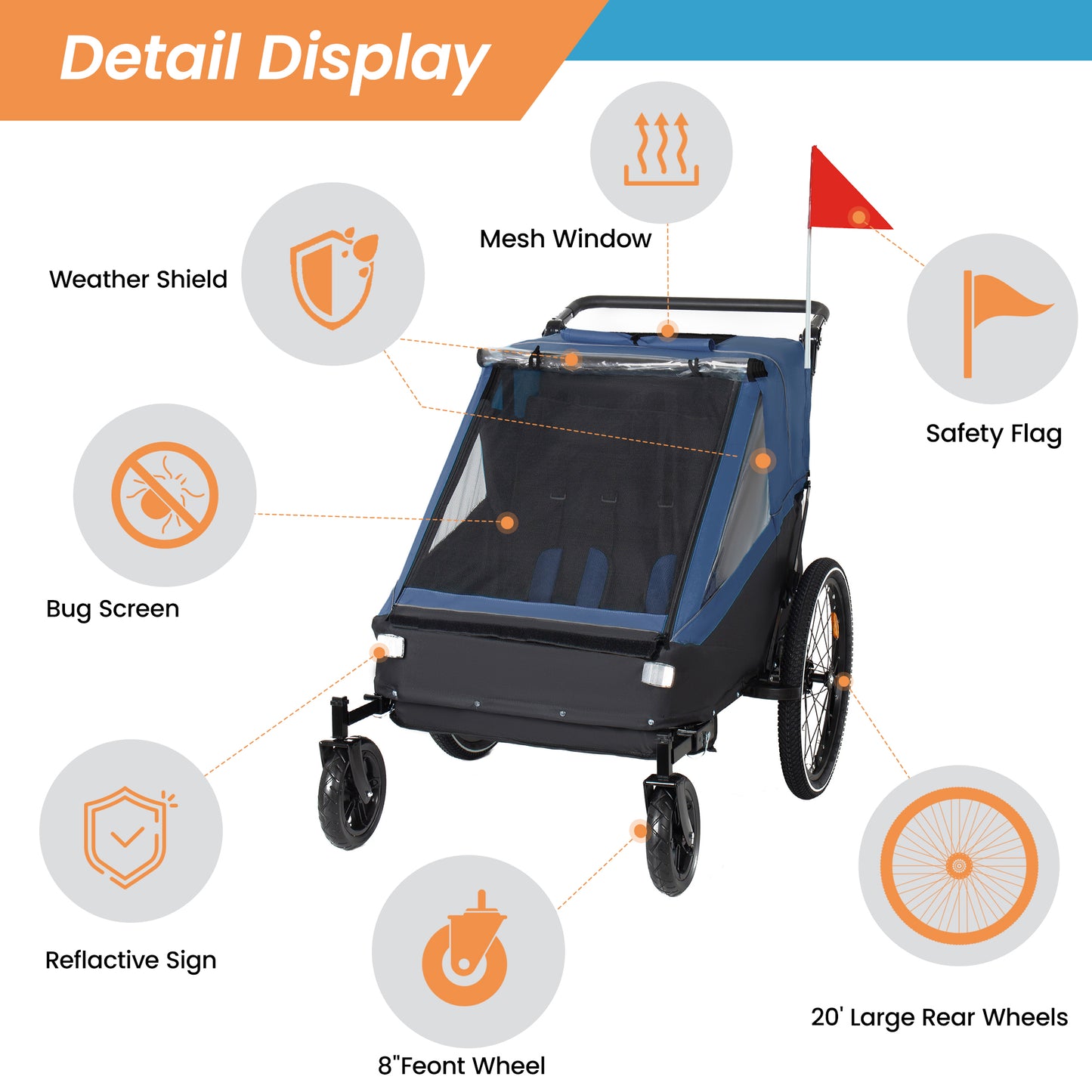 2 In 1 Kids Bike Trailer And Stroller For To Children, Jogging