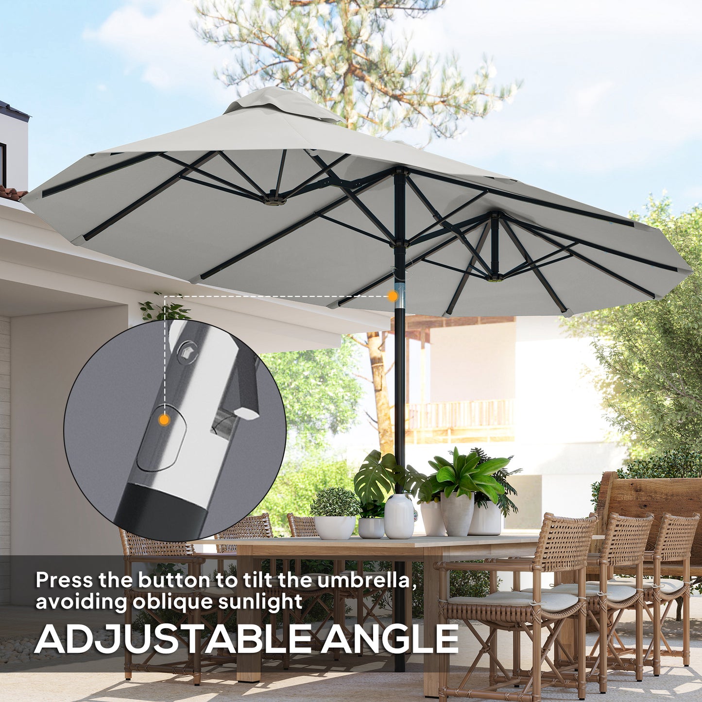 Double-Sided Patio Umbrella - 9.7 ft Outdoor Market Umbrella with Tilt Crank, Air Vents, White