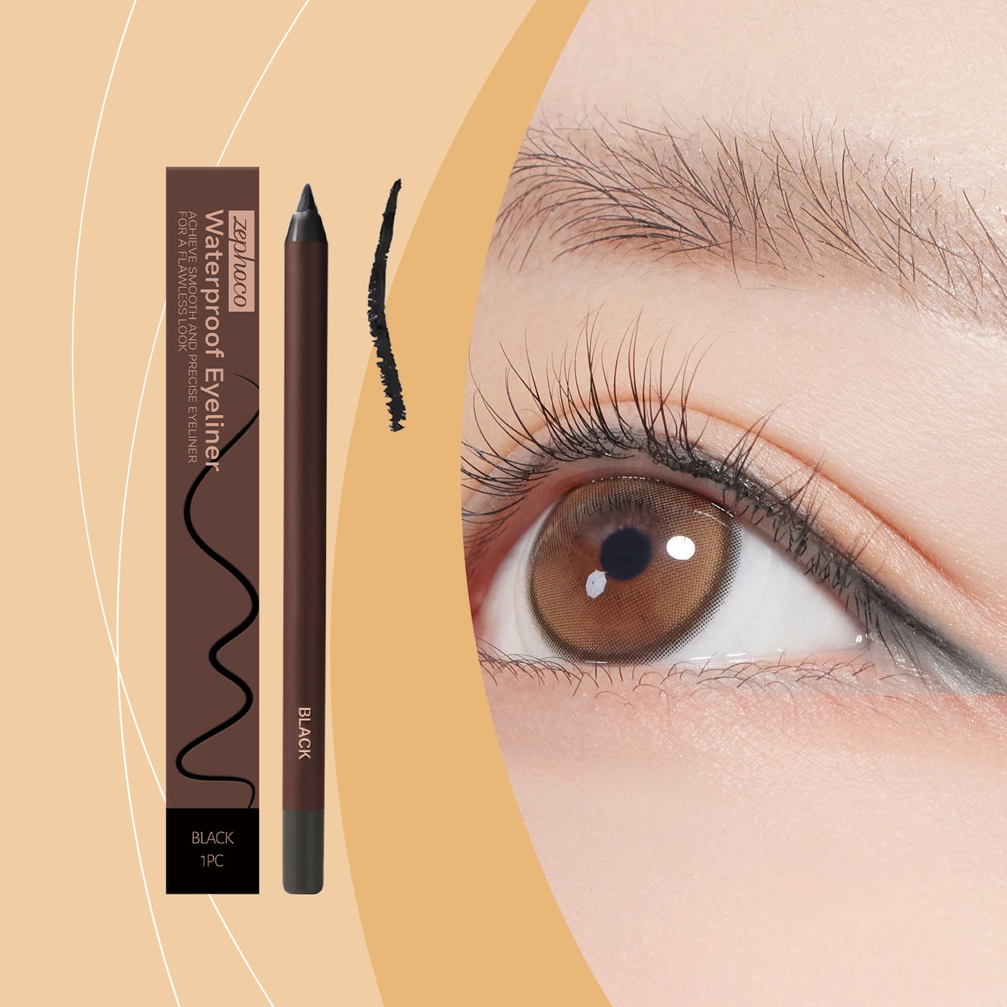 Waterproof Black Eyeliner - Long-Lasting Eye Makeup Pencil, 1 Piece