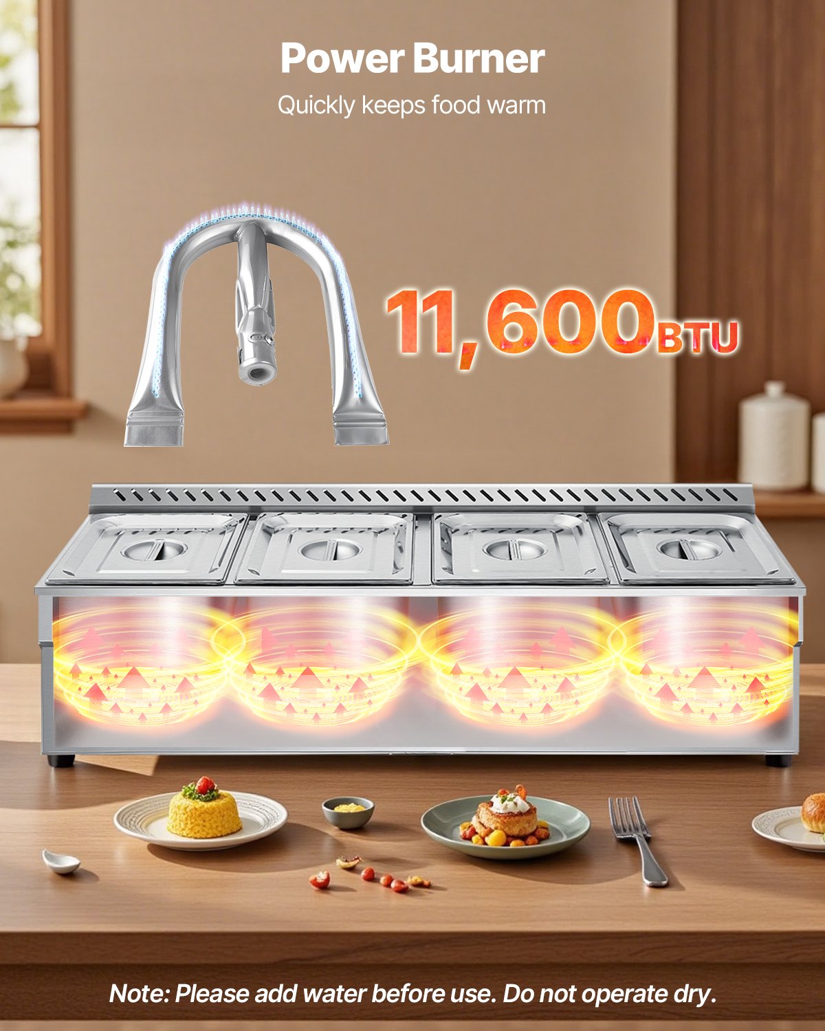 4-Pan Propane Steam Table - Outdoor Food Warmer, Stainless Steel