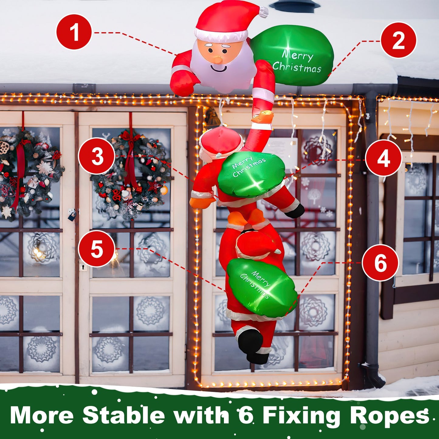 8FT Inflatable Santa Claus with LED Lights - Christmas Decoration