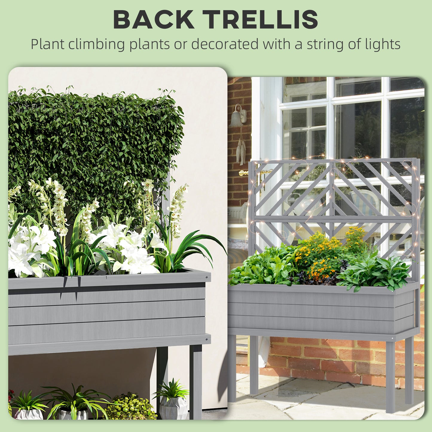 Wood Planter with Trellis for Climbing Plants - Raised Garden Bed, Gray