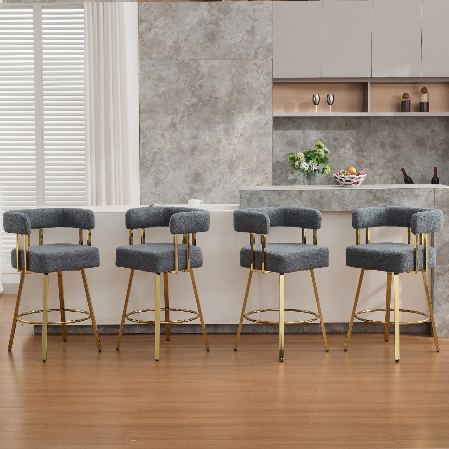 Modern Decorative Chair with Gold Metal Legs - Gray