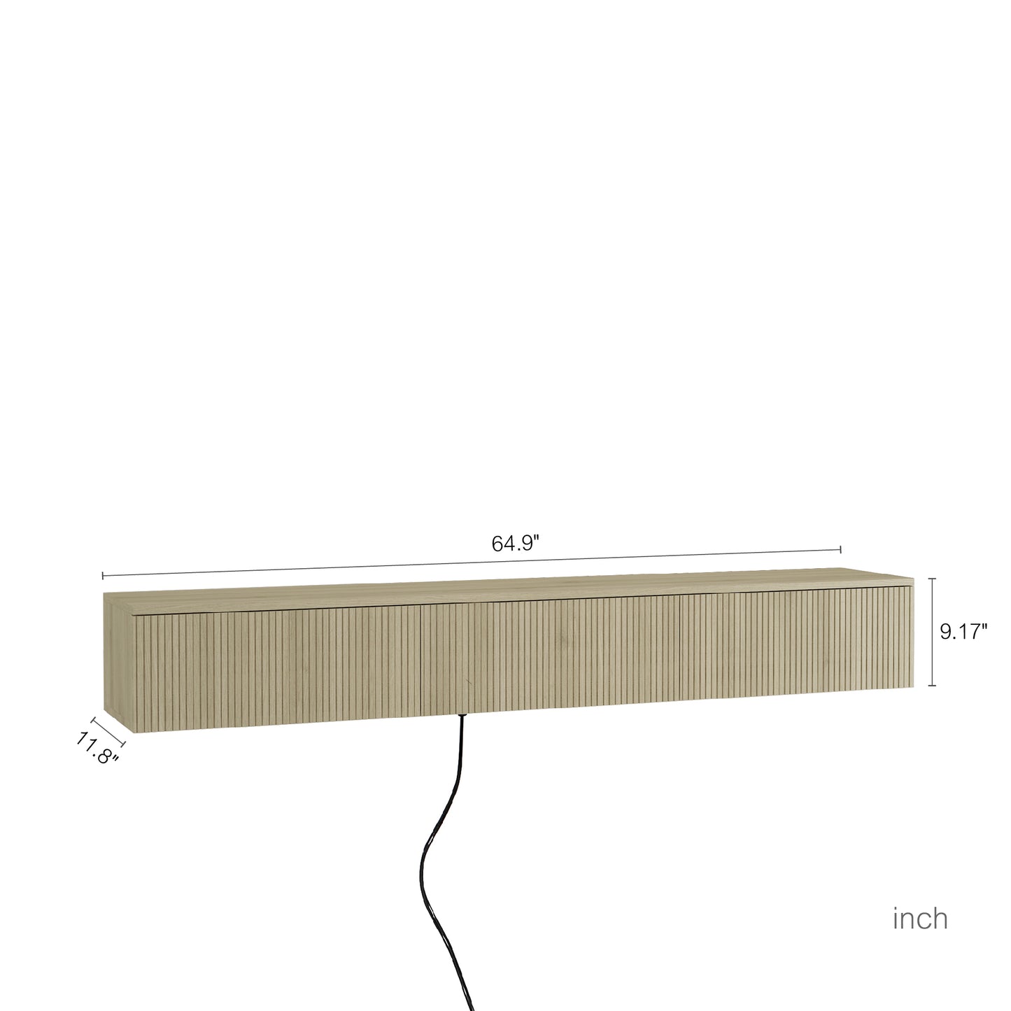 Wall-Mounted Floating TV Stand with 16 Color LEDs - 65 Inch