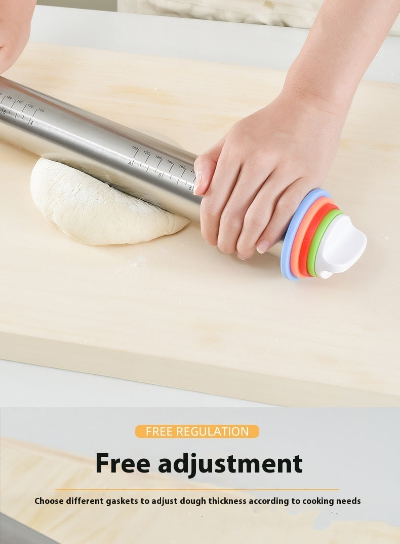 Stainless Steel Adjustable Thickness Rolling Pin for Kitchen Baking