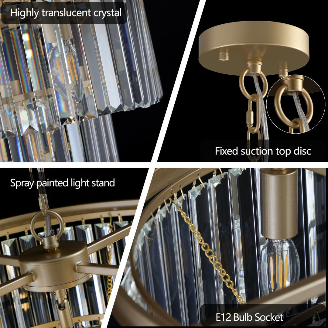 Elegant 3-Tier Crystal Chandelier - Gold Frame Pendant Light