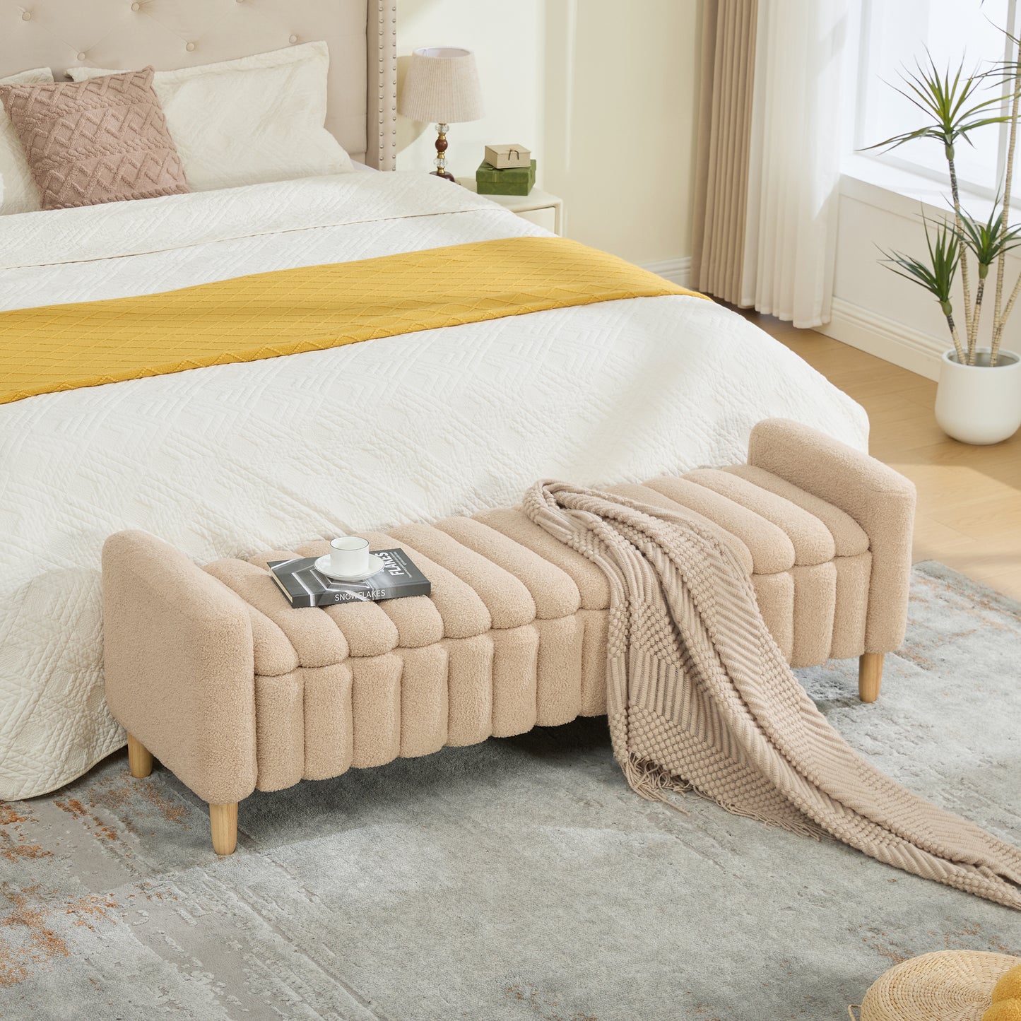 63.4" Modern Upholstered End of Bed Bench - Wheat Storage Seat