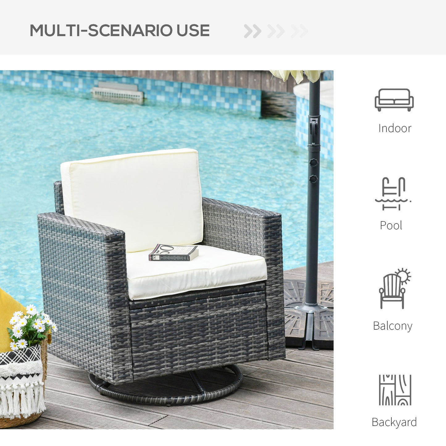 Outdoor Swivel Rocker Dining Chair - Cream White, Cushioned