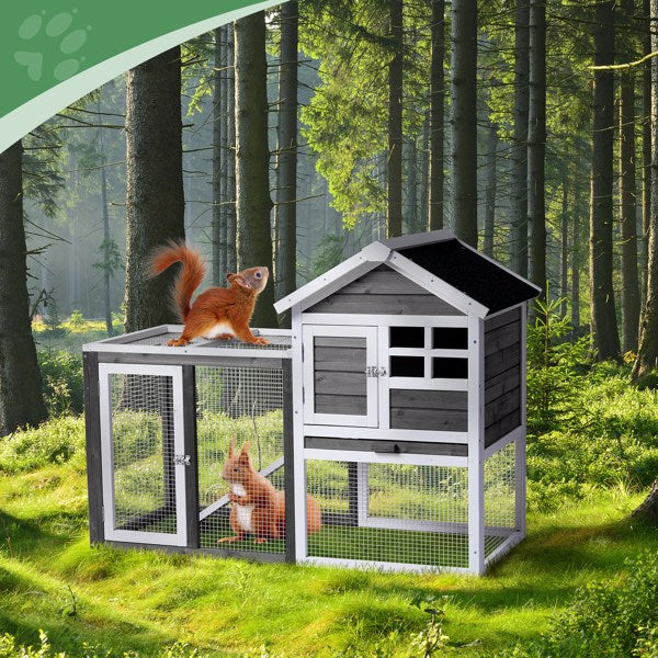 Animal Pet House with Ladder Gray Fir Wood Cage for Small Animals