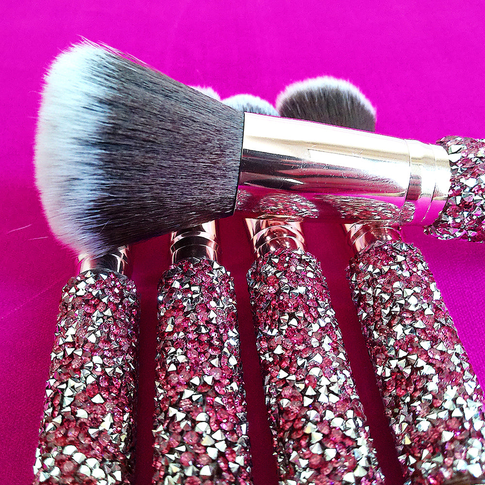 10-Piece Diamond Inlaid Makeup Brush Set with Storage Bag - Pink