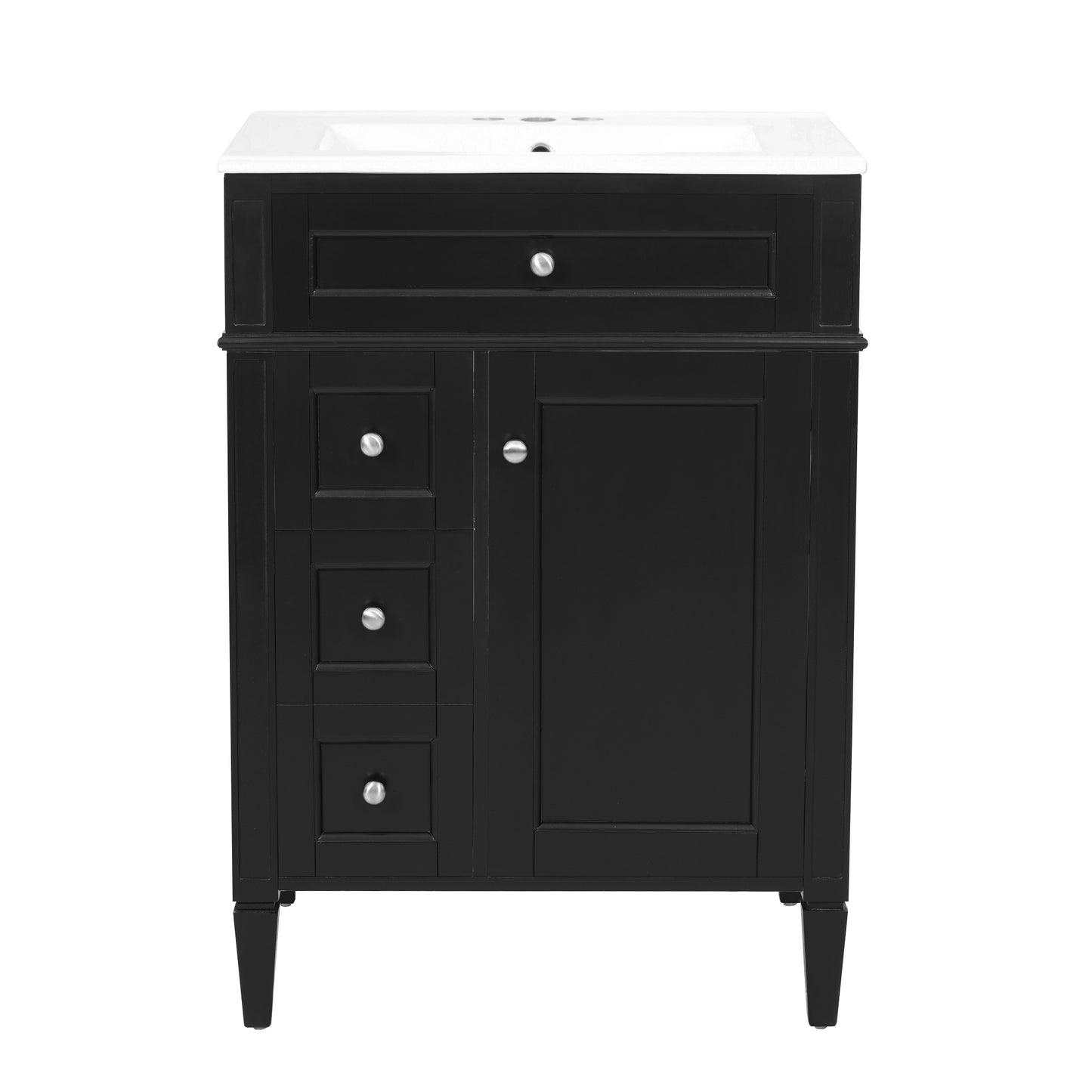 24-Inch Modern Bathroom Vanity with Sink and Storage - Black
