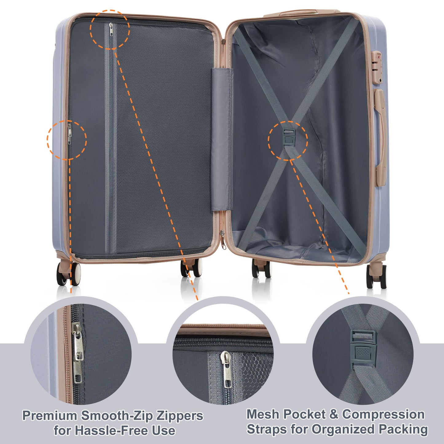 Premium ABS 3-Piece Travel Luggage Set with TSA Locks - Light Blue