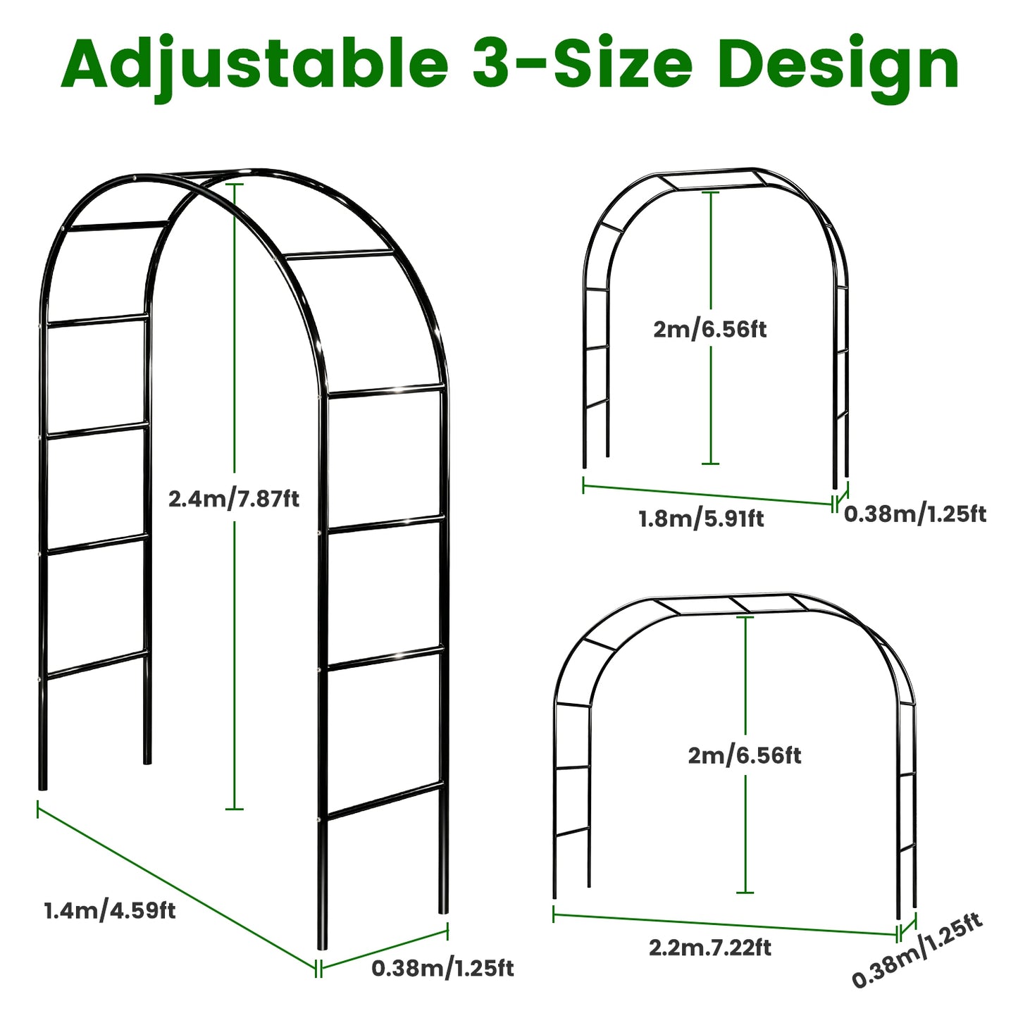 Adjustable Metal Garden Arch for Climbing Plants & Wedding Decor - 7.87ft x 4.59ft