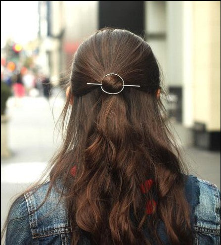 Ladies Geometric Circle Half Pull Hairpin - Gold & Silver Hair Accessory