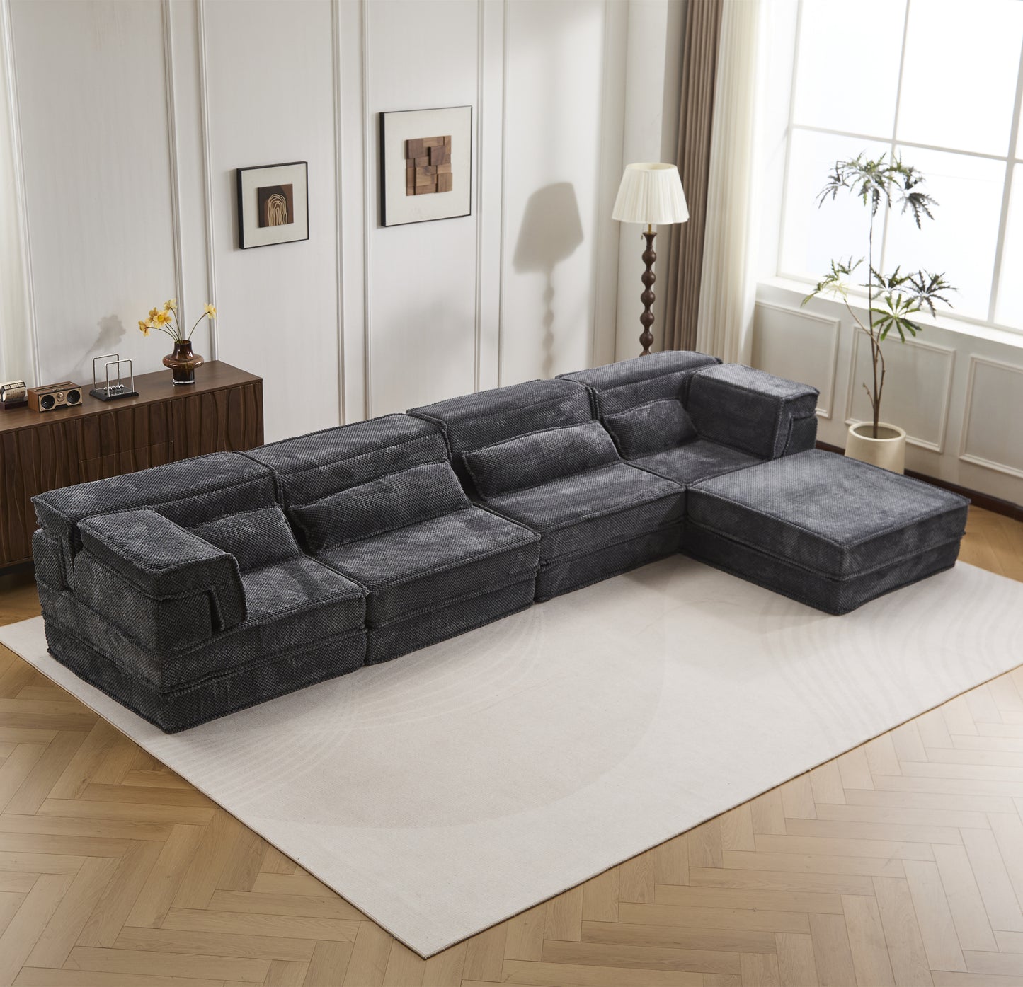 Oversized Modular Sectional Sofa Bed with Ottoman - Dark Grey