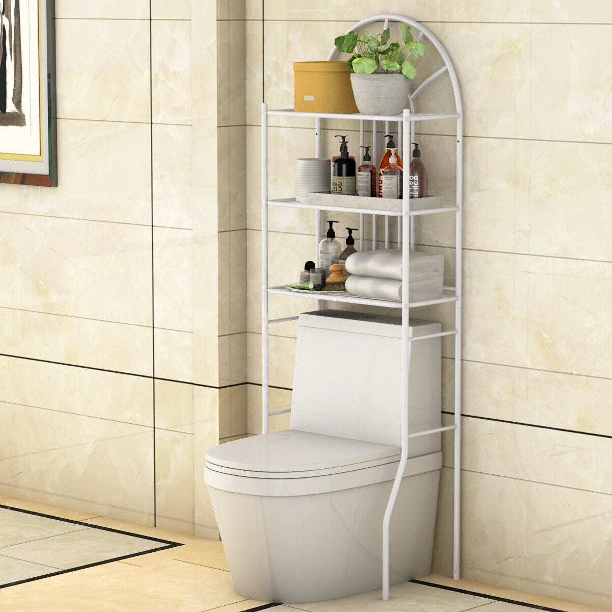 3-Tier Over-the-Toilet Bathroom Storage Rack - Durable Iron