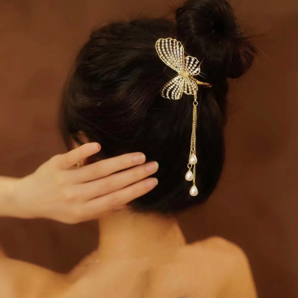 Butterfly Diamond Hair Clip - Gold