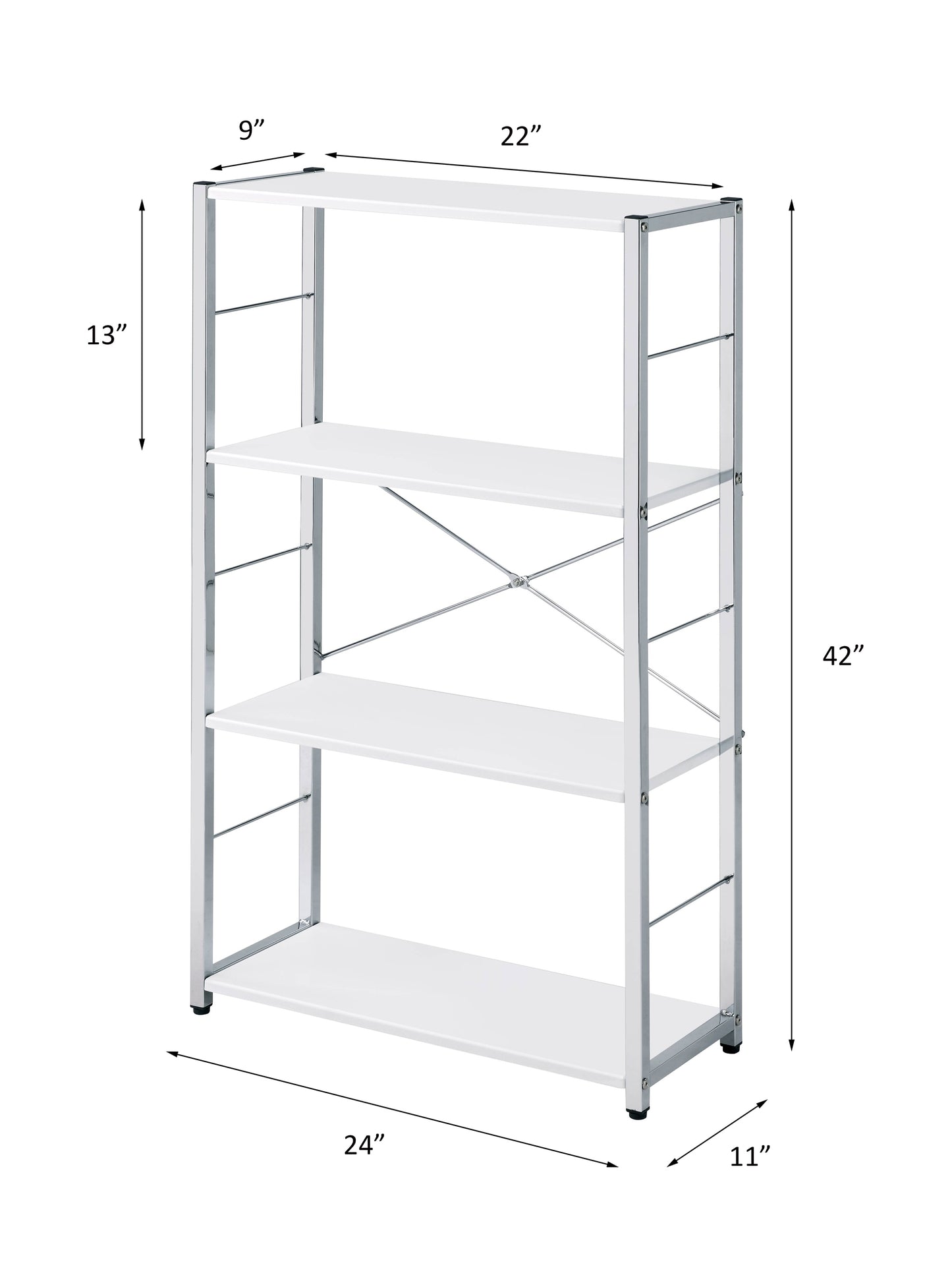 Modern White & Chrome Finish Bookshelf - 4-Tier Storage