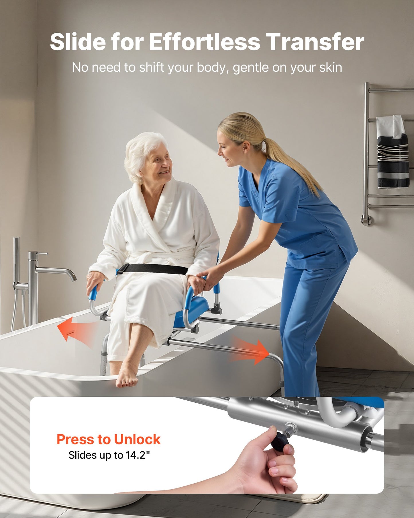 Heavy-Duty Sliding Shower Chair with Swivel Seat & Height Adjustment - Handicap & Elderly Support