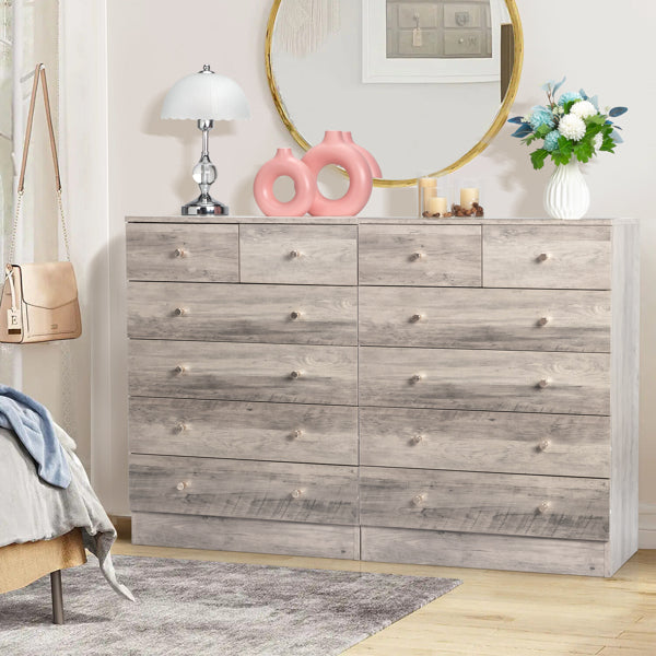 5-Drawer Chest with Matte Gold Handles - Gray Particle Board