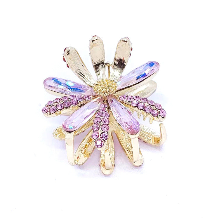 Flower Crystal Hairpin Clip - Amethyst