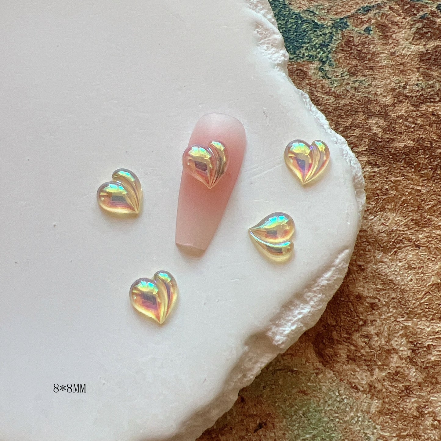 Nail Art Resin Accessories Set - Iridescent Shell, Peach Heart & Butterfly