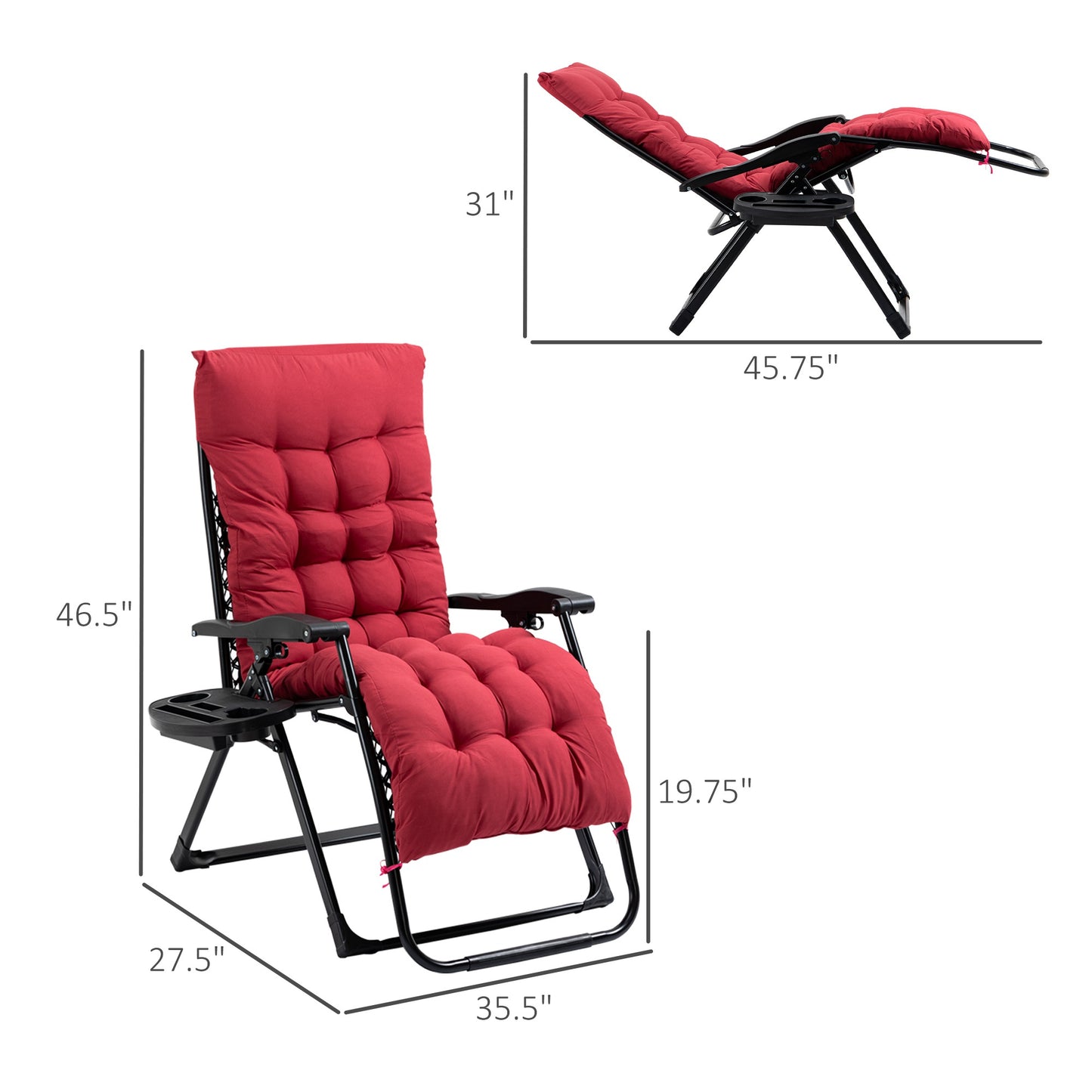 Zero Gravity Folding Recliner Chair with Cup Holder - Red
