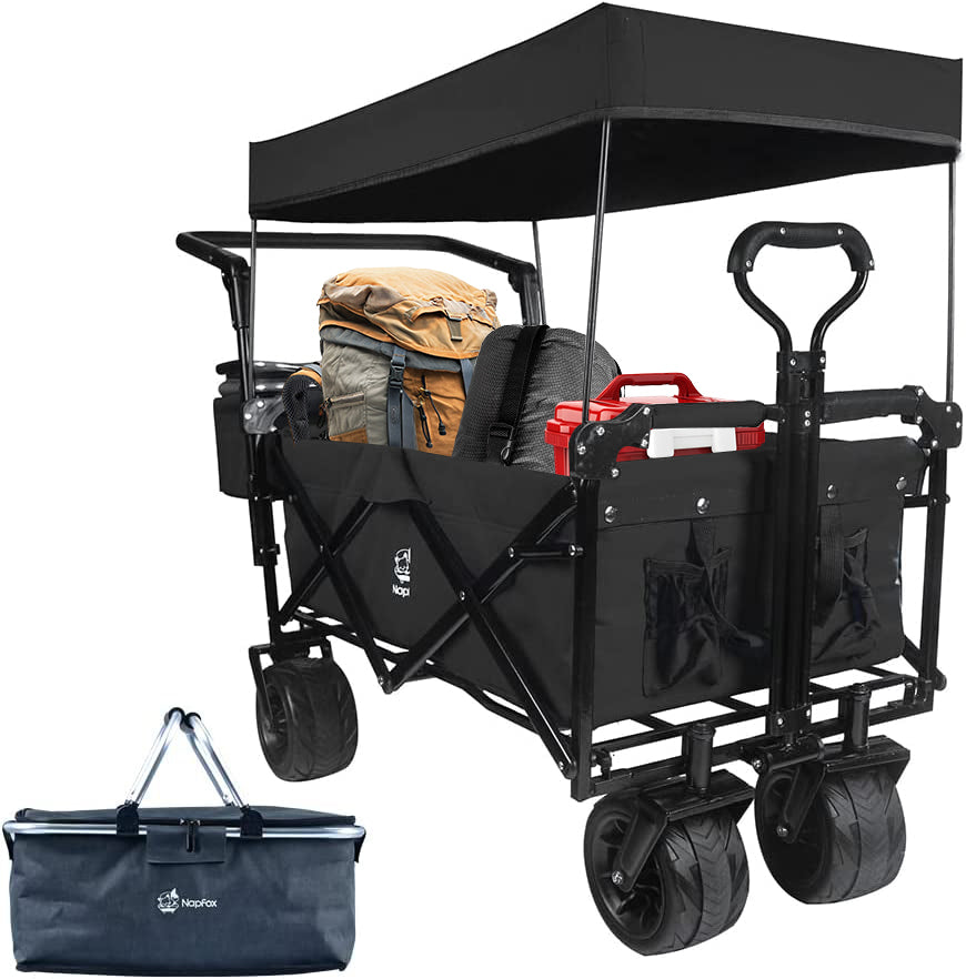 Collapsible Folding Wagon with Canopy - 140L All-Terrain Cart