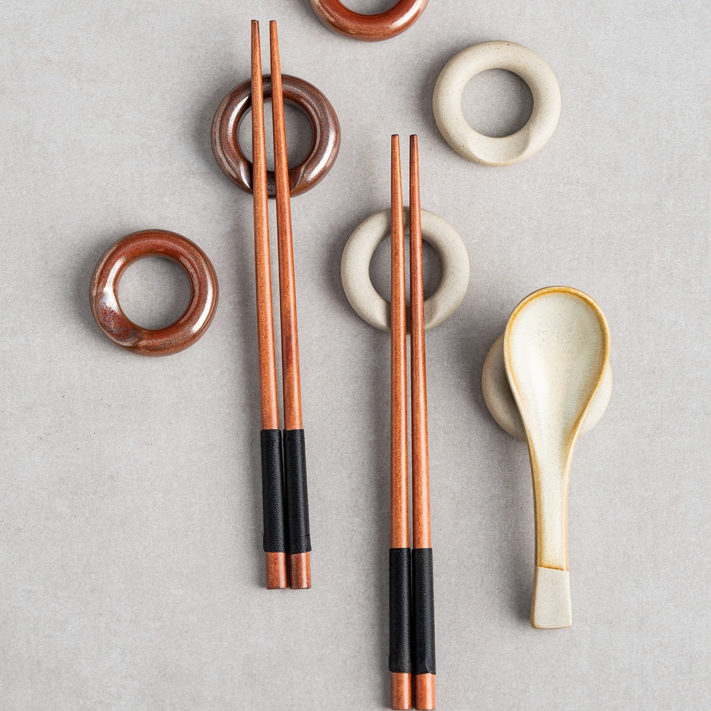 Japanese Ceramic Chopstick Rest Set with Storage Rack - Multiple Colors