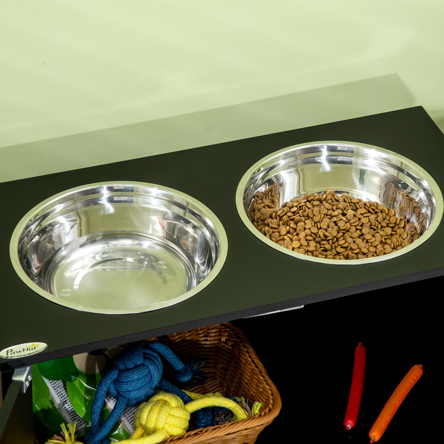 Elevated Dog Food Bowl Stand with Storage Cabinet - Large Capacity Black