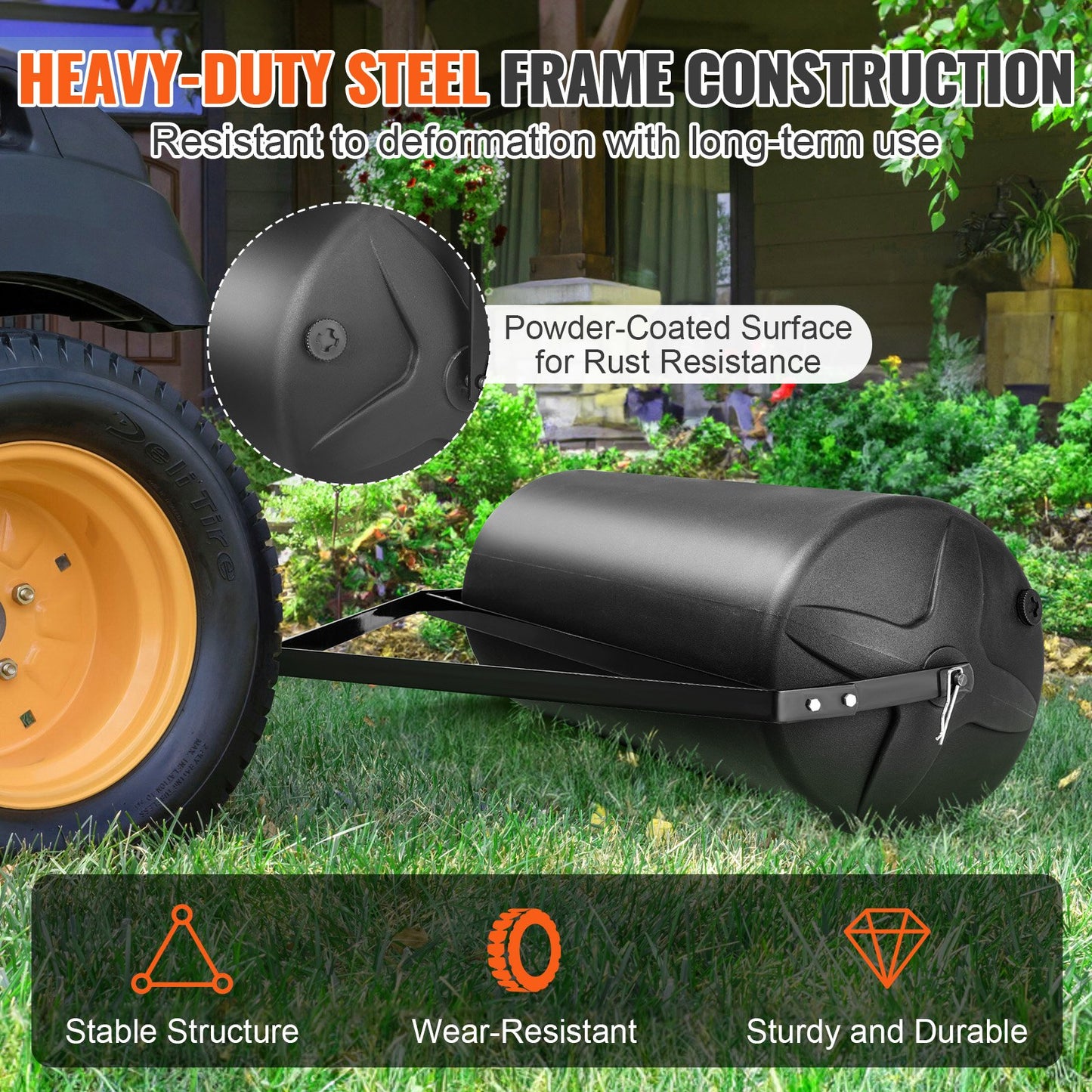 Tow Behind Lawn Roller 400lbs Sand/Water Filled Yard Sod Roller with Steel Frame