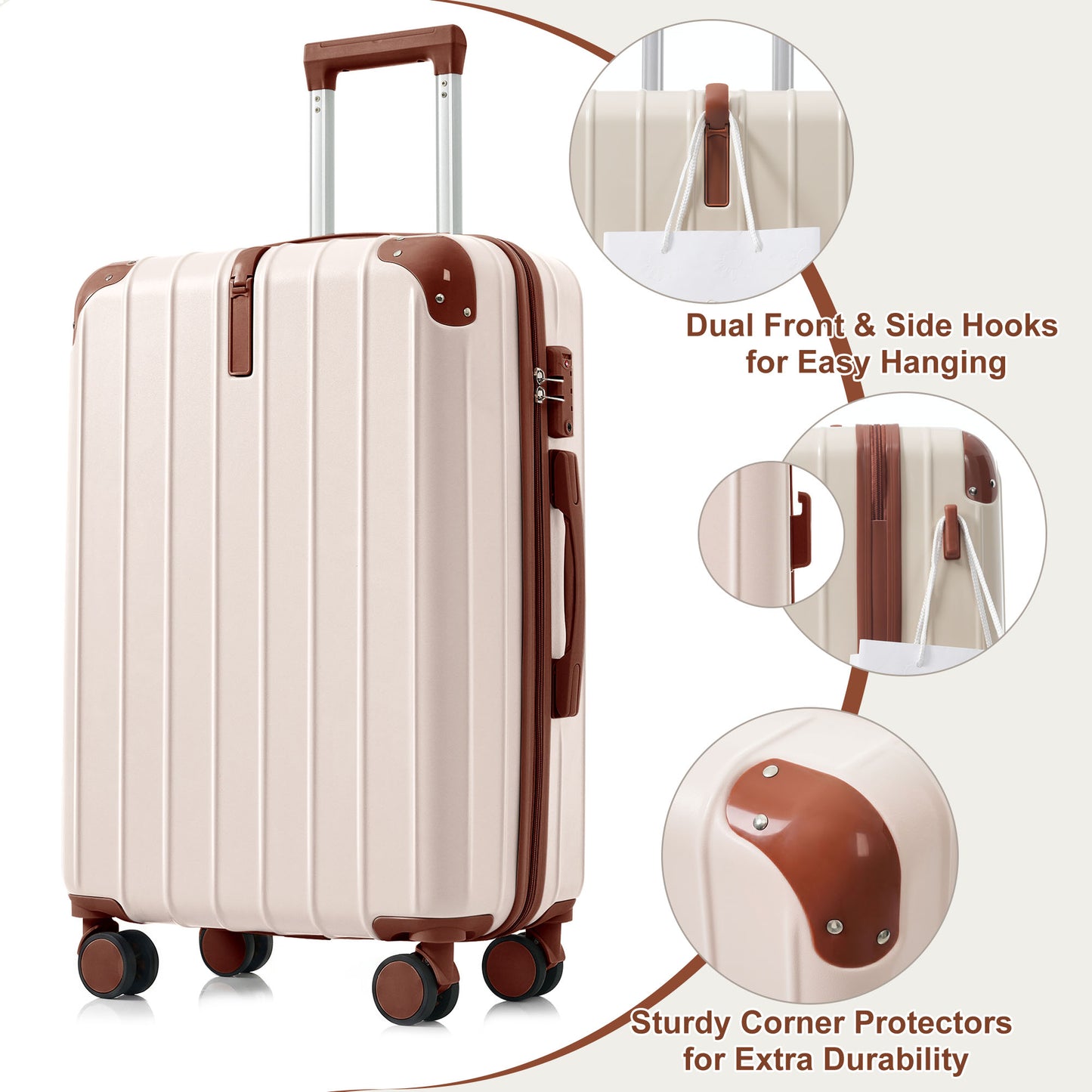 Premium ABS Travel Luggage Set - 3-Piece Suitcase with TSA Lock, Spinner Wheels, Ivory