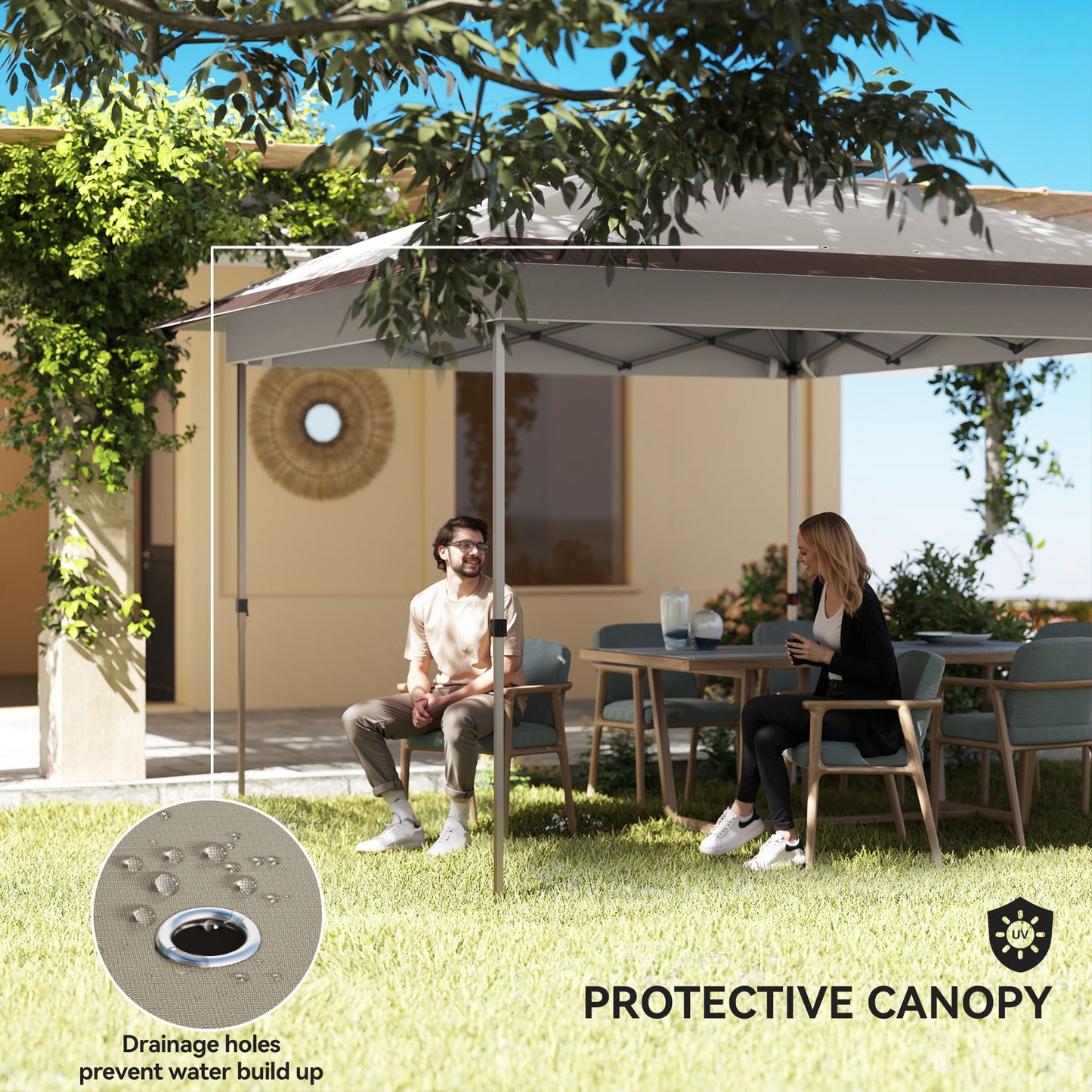 12x12 Pop-Up Canopy Tent with Mesh Sidewalls & Carry Bag - Beige/Brown