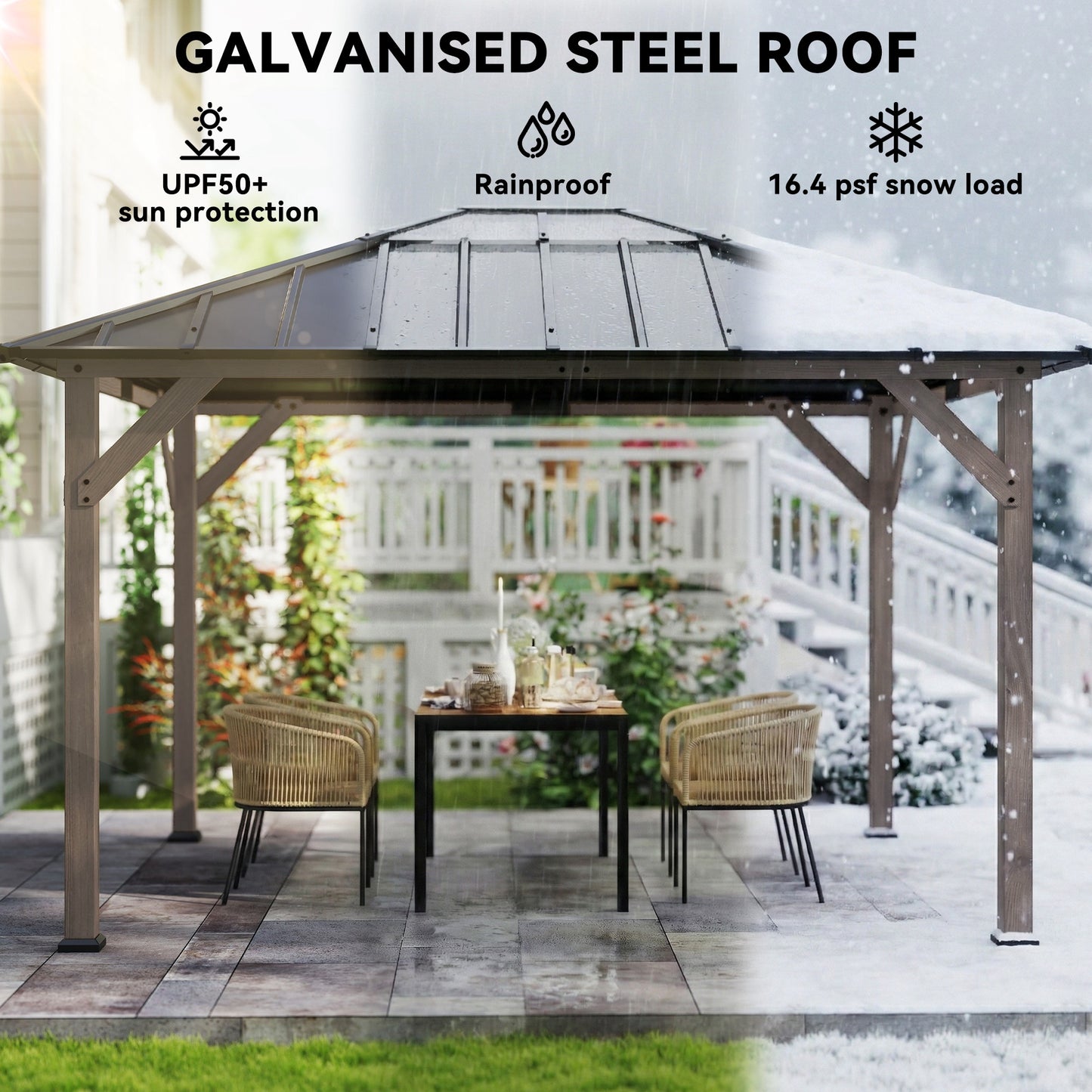 10' x 12' Hardtop Gazebo with Galvanized Steel Roof - Light Walnut